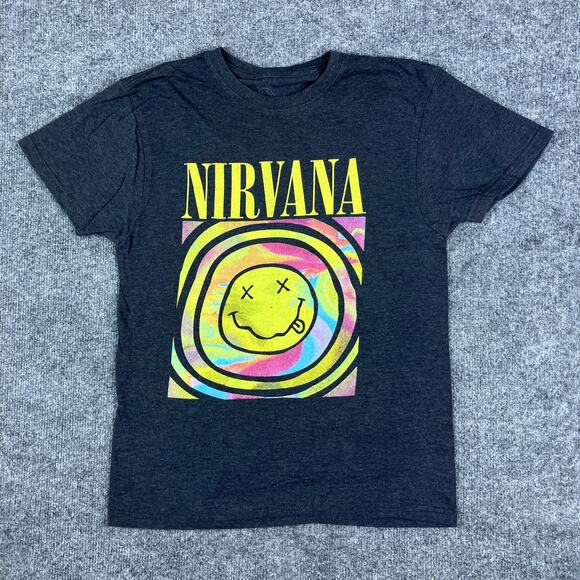 Nirvana T-Shirt Womens M Black Psychedelic Graphic Grunge Rock Band Retro Tee - Picture 1 of 6